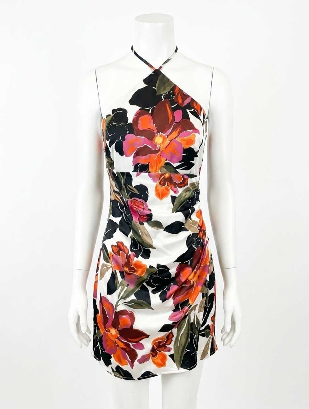 NEW ADELYN RAE women's halter neck mini dress in multi floral